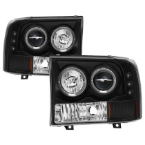 Ford F250 Super Duty 99-04 / Ford Excursion 00-04 1PC Strålkastare Projektor - Version 2 - LED Halo Svarta Spyder Auto